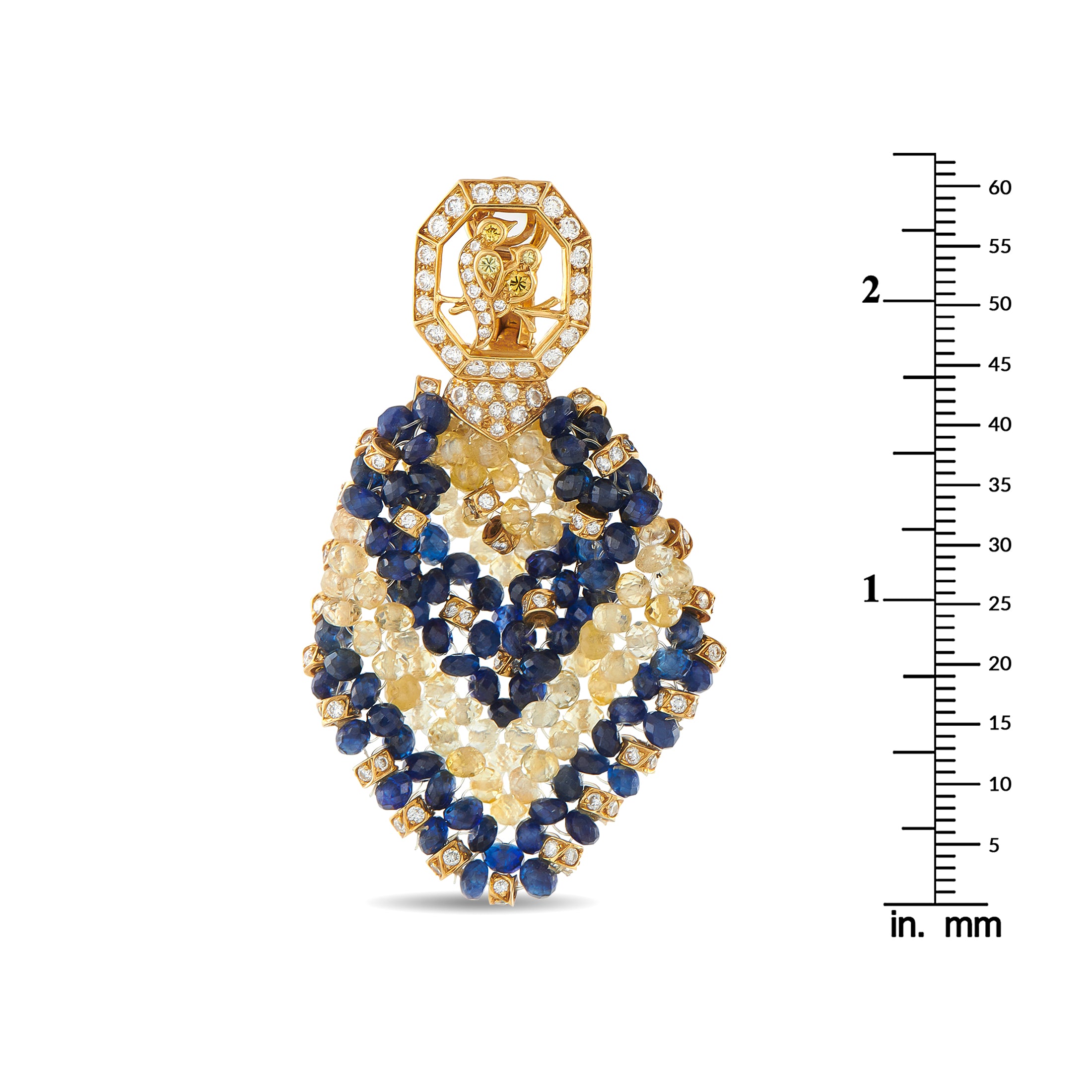 18K Yellow Gold 1.68ct Diamond and Sapphire Earrings