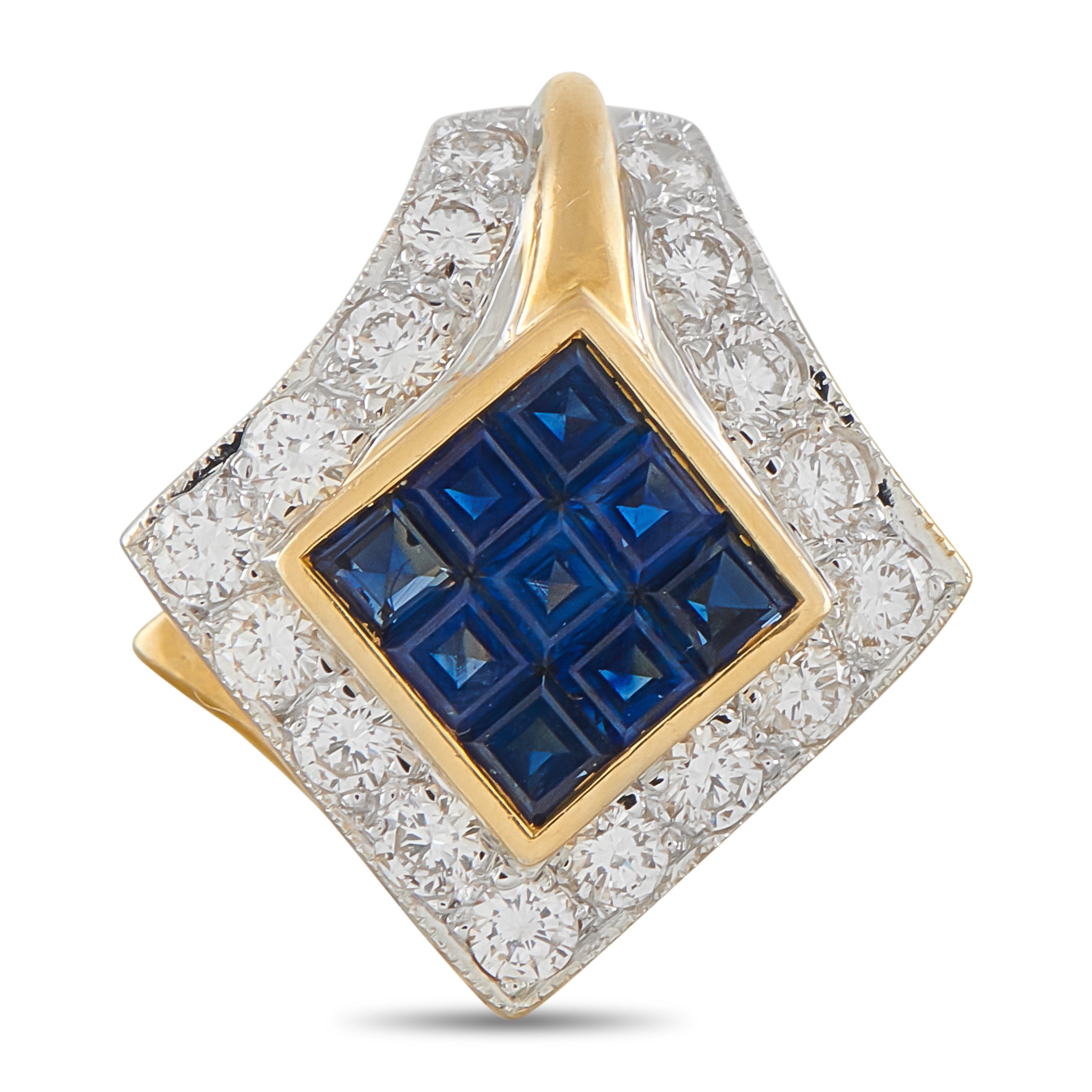 18K Yellow Gold 1.51ct Diamond and Sapphire Earring