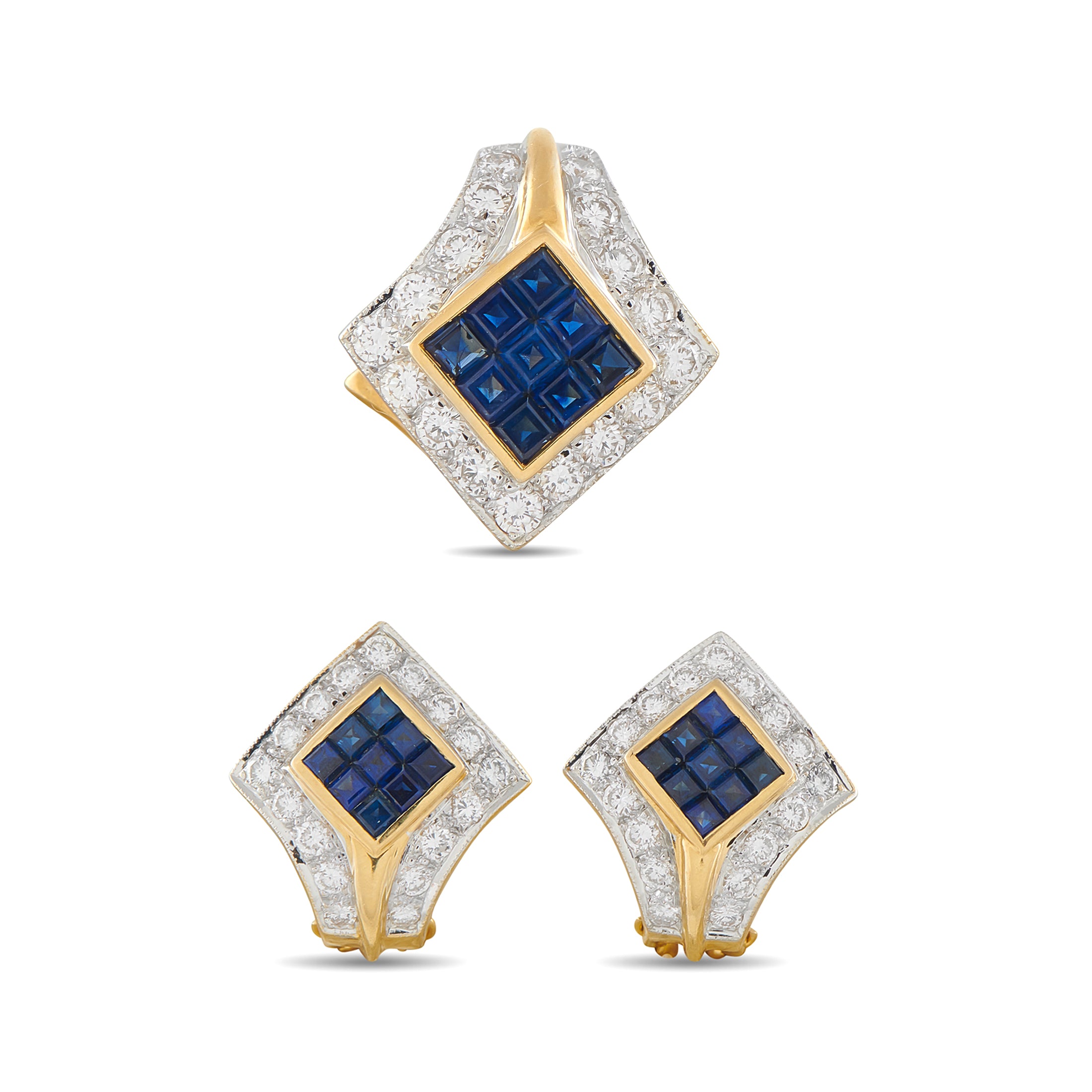 18K Yellow Gold 1.51ct Diamond and Sapphire Earring
