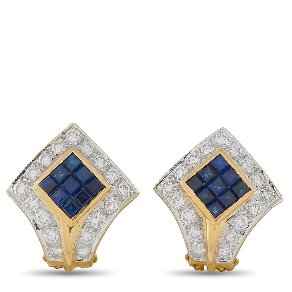 18K Yellow Gold 1.51ct Diamond and Sapphire Earring