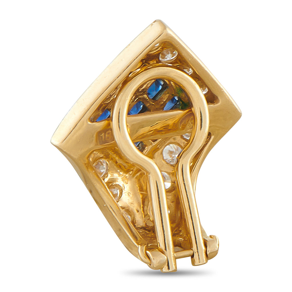18K Yellow Gold 1.51ct Diamond and Sapphire Earring