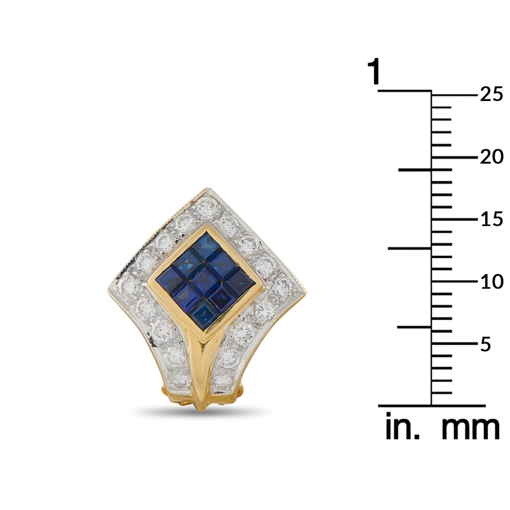 18K Yellow Gold 1.51ct Diamond and Sapphire Earring