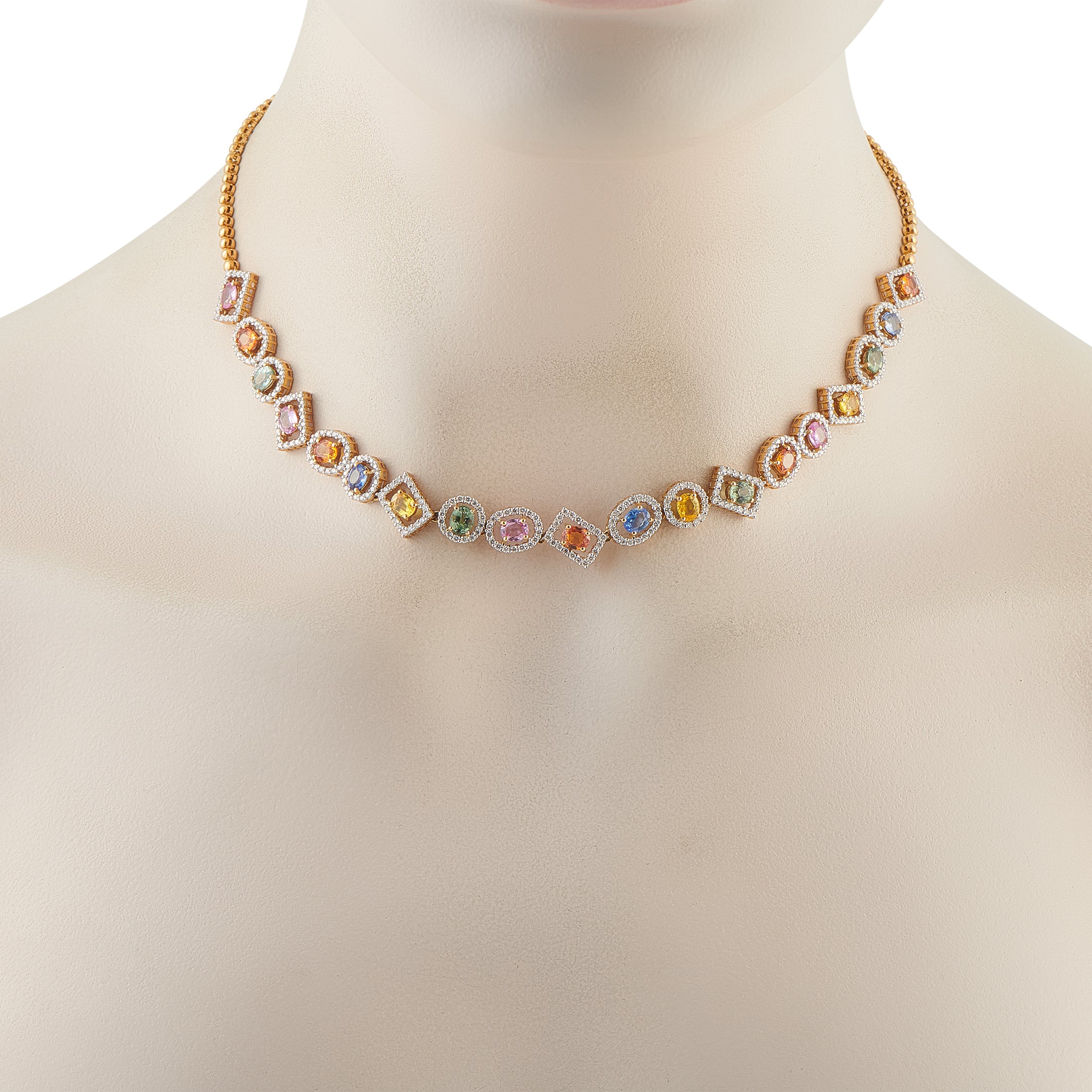 Exclusive 18K Yellow Gold 2.50ct Diamond and Sapphire Necklace