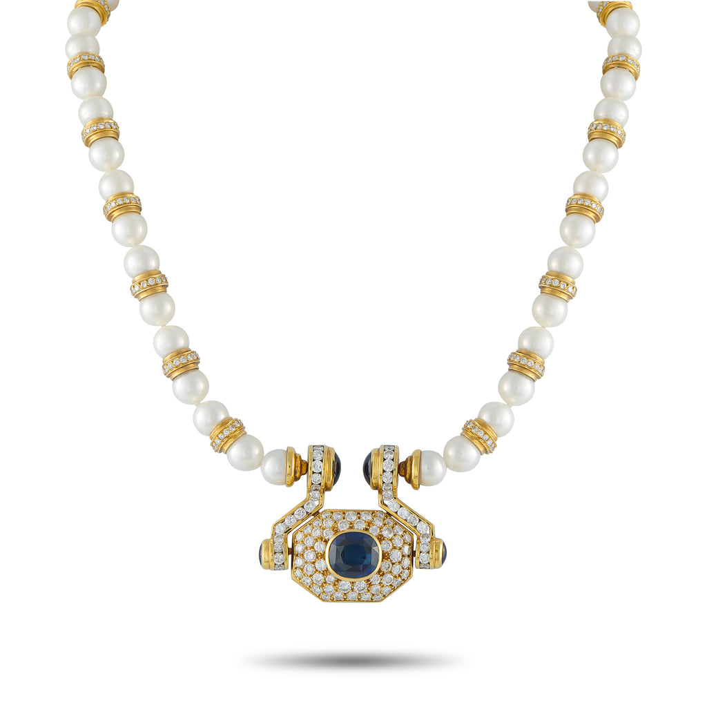 18K Yellow Gold 7.0ct Diamond and Sapphire Statement Necklace
