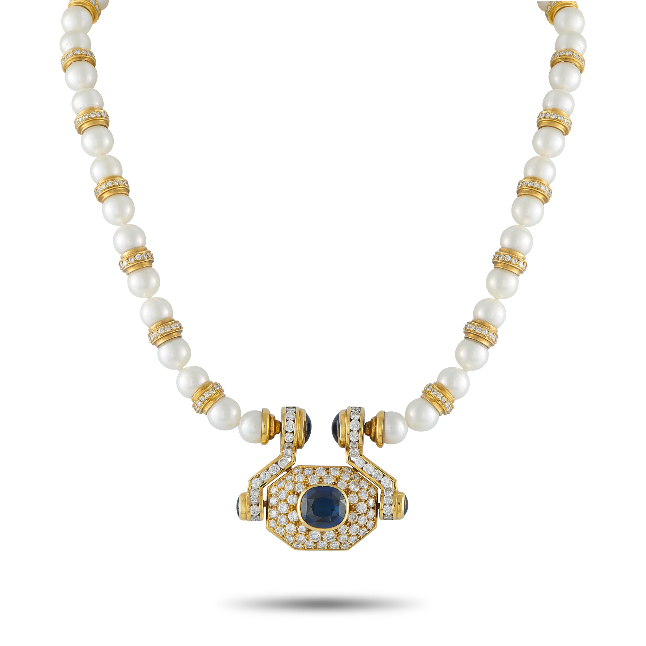 18K Yellow Gold 7.0ct Diamond and Sapphire Statement Necklace