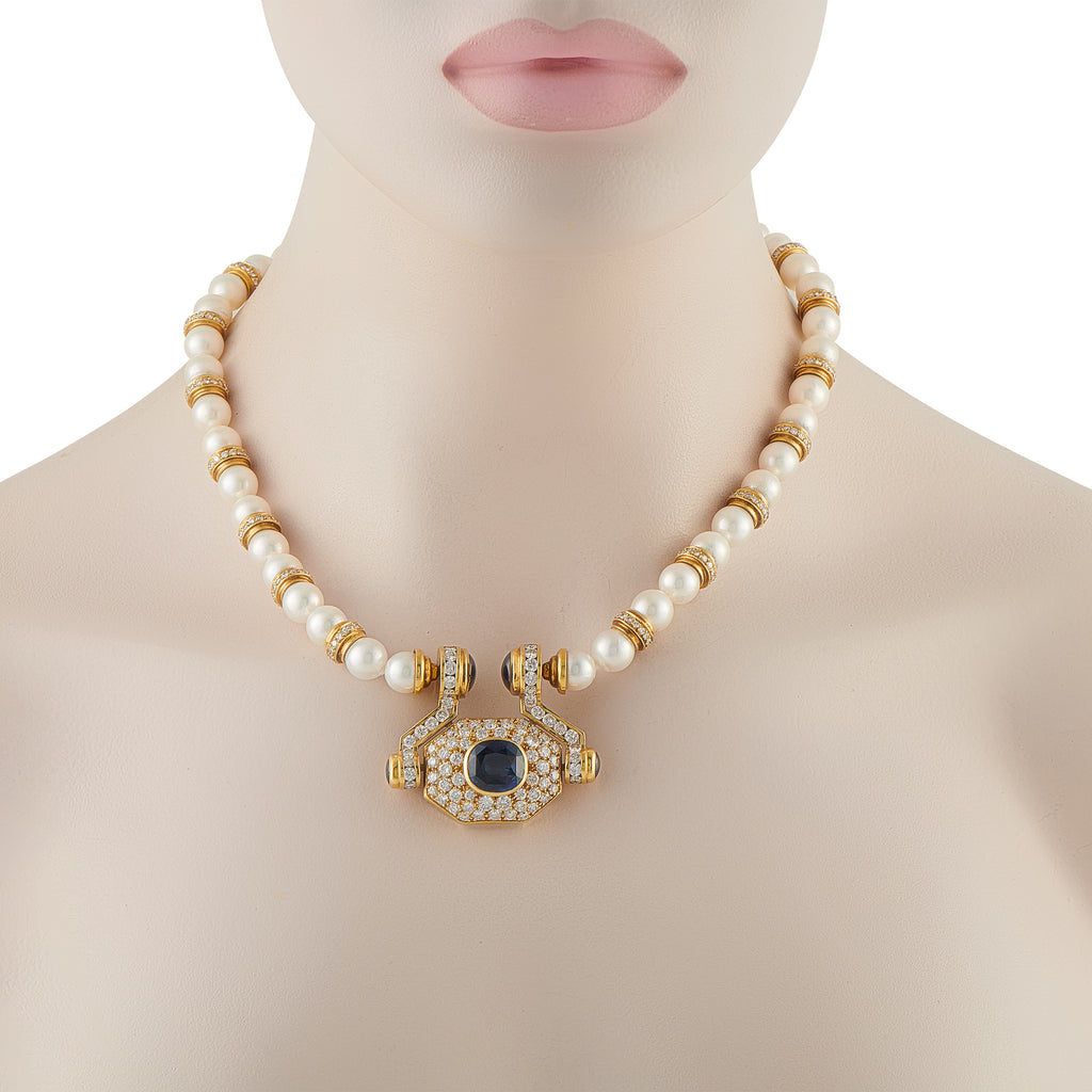 18K Yellow Gold 7.0ct Diamond and Sapphire Statement Necklace