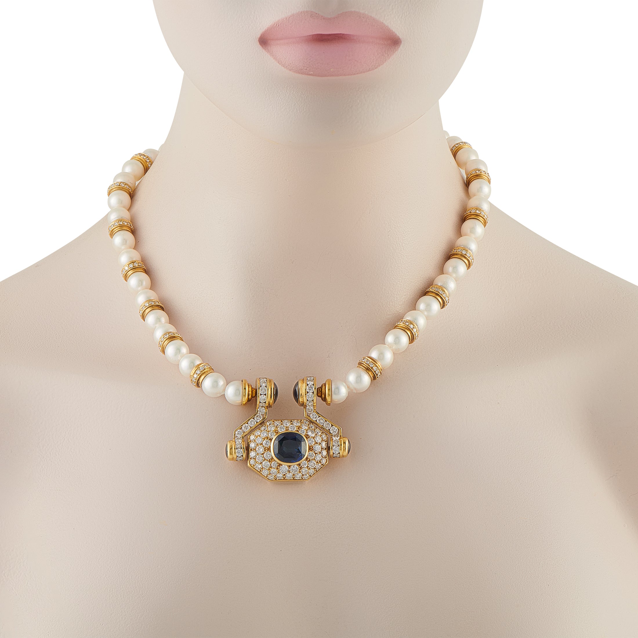 18K Yellow Gold 7.0ct Diamond and Sapphire Statement Necklace