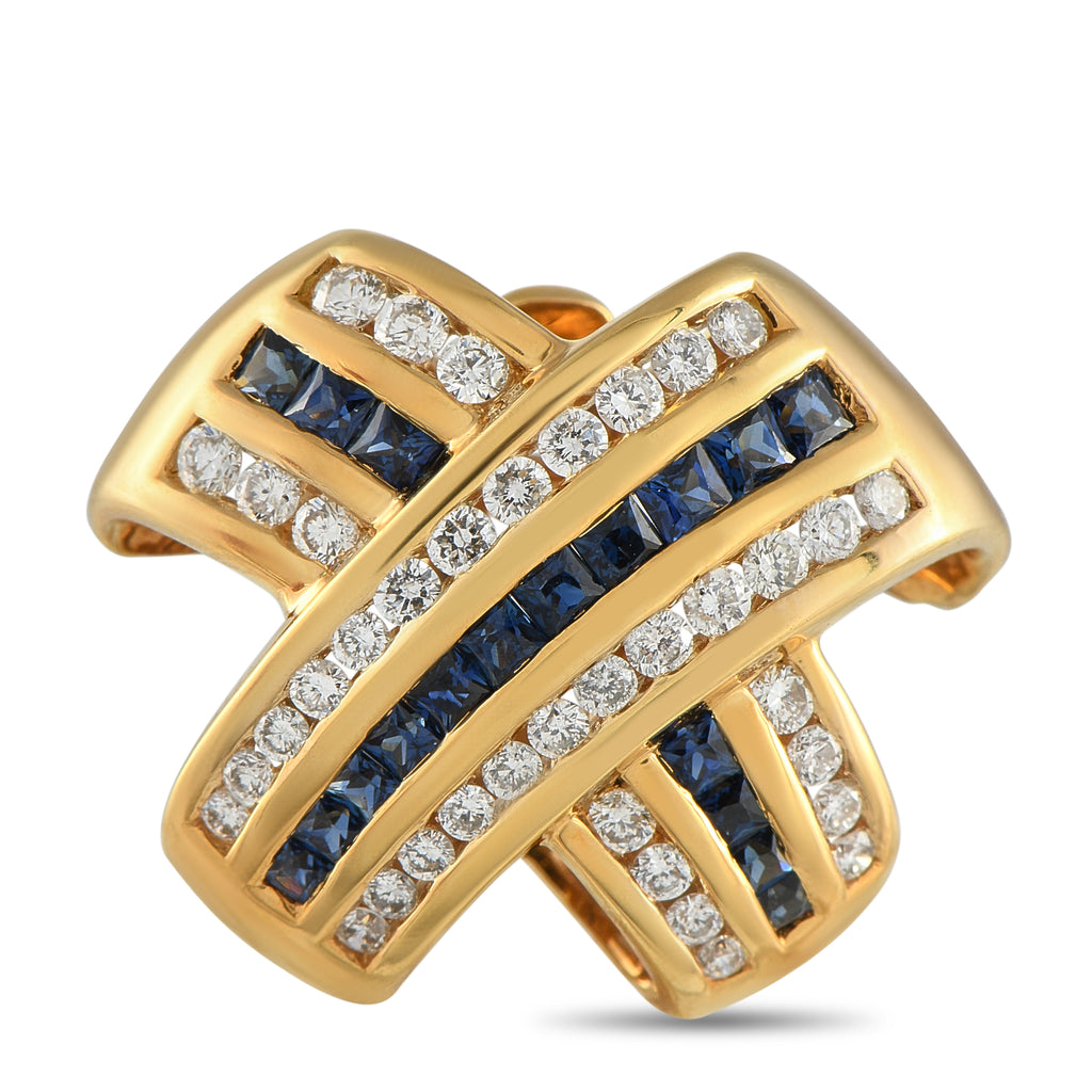 Exclusive  18K Yellow Gold 0.76ct Diamond and Sapphire Pendant
