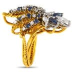 Exclusive 18K Yellow Gold 0.78ct Diamond and Sapphire Fleur de Lis Ring