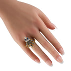 Exclusive 18K Yellow Gold 0.78ct Diamond and Sapphire Fleur de Lis Ring