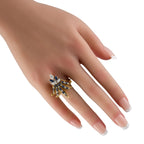 18K Yellow Gold 0.78ct Diamond and Sapphire Fleur de Lis Ring