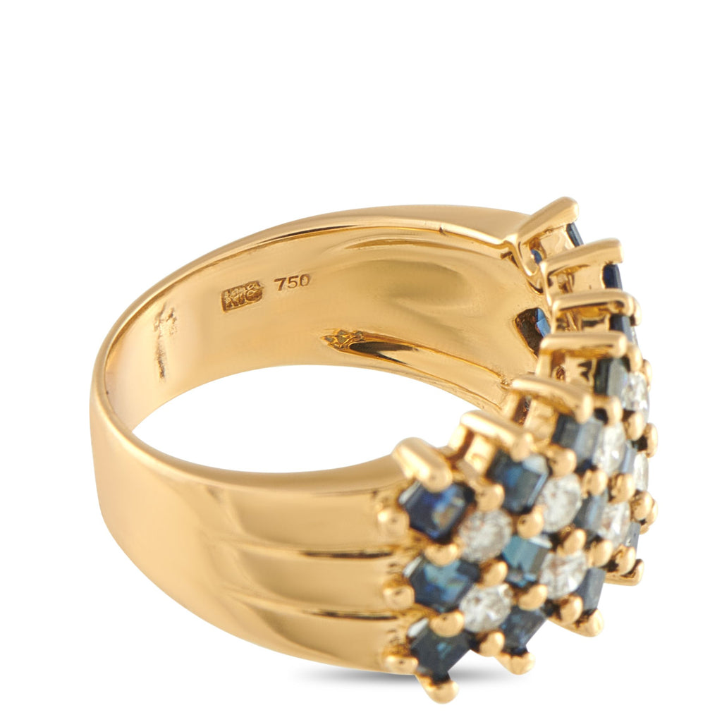 Exclusive 18K Yellow Gold 0.64ct Diamond and Sapphire Ring