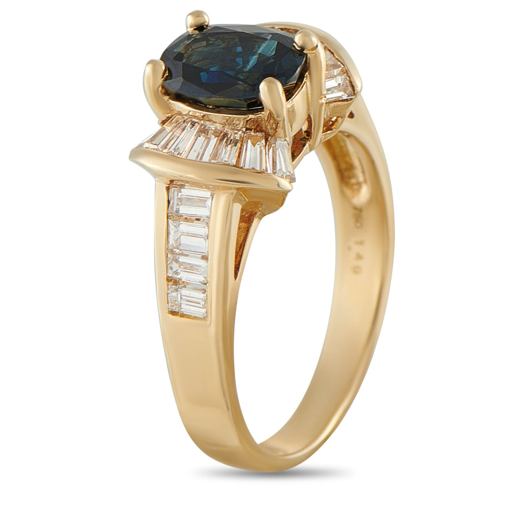 18K Yellow Gold 1.08ct Diamond and Sapphire Ring