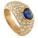 18K Yellow Gold 2.20ct Diamond and Sapphire Ring - A classically elegant design sets this luxury ring apart from all others. At the center of the domed 18K Yellow Gold setting,
