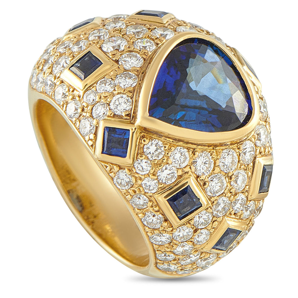 Exclusive 18K Yellow Gold 2.17ct Diamond and Sapphire Ring MF45-101725 – Filled with detail, this impeccably crafted ring is 
