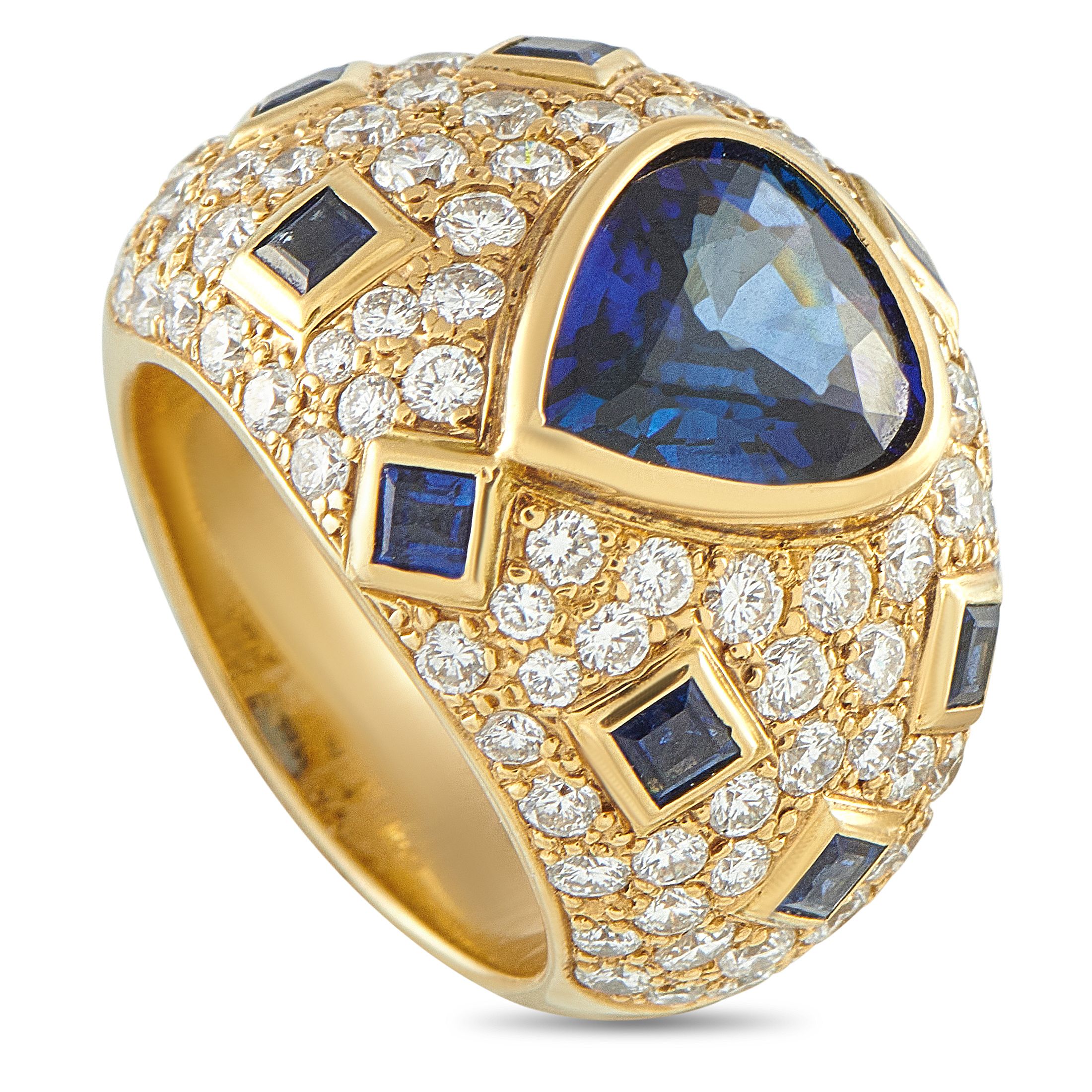 Exclusive 18K Yellow Gold 2.17ct Diamond and Sapphire Ring MF45-101725 – Filled with detail, this impeccably crafted ring is 