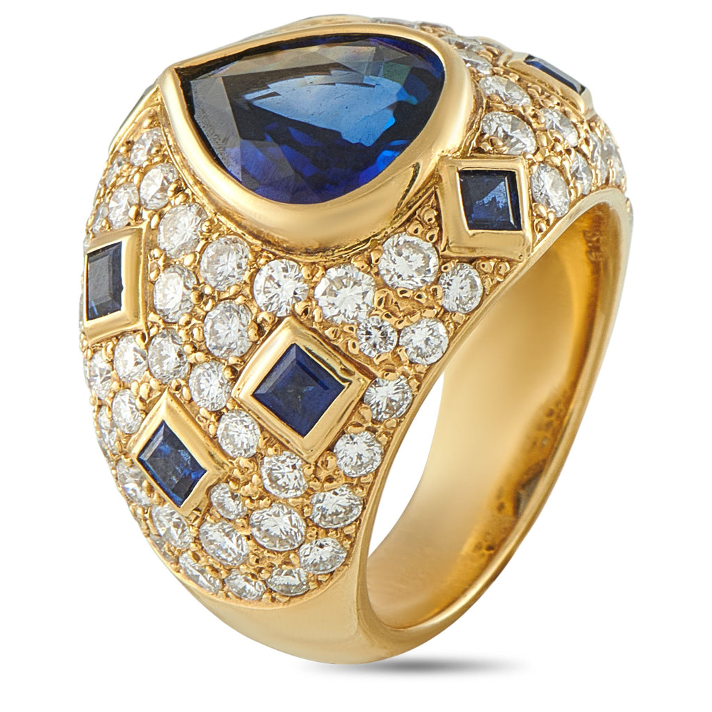 Exclusive 18K Yellow Gold 2.17ct Diamond and Sapphire Ring