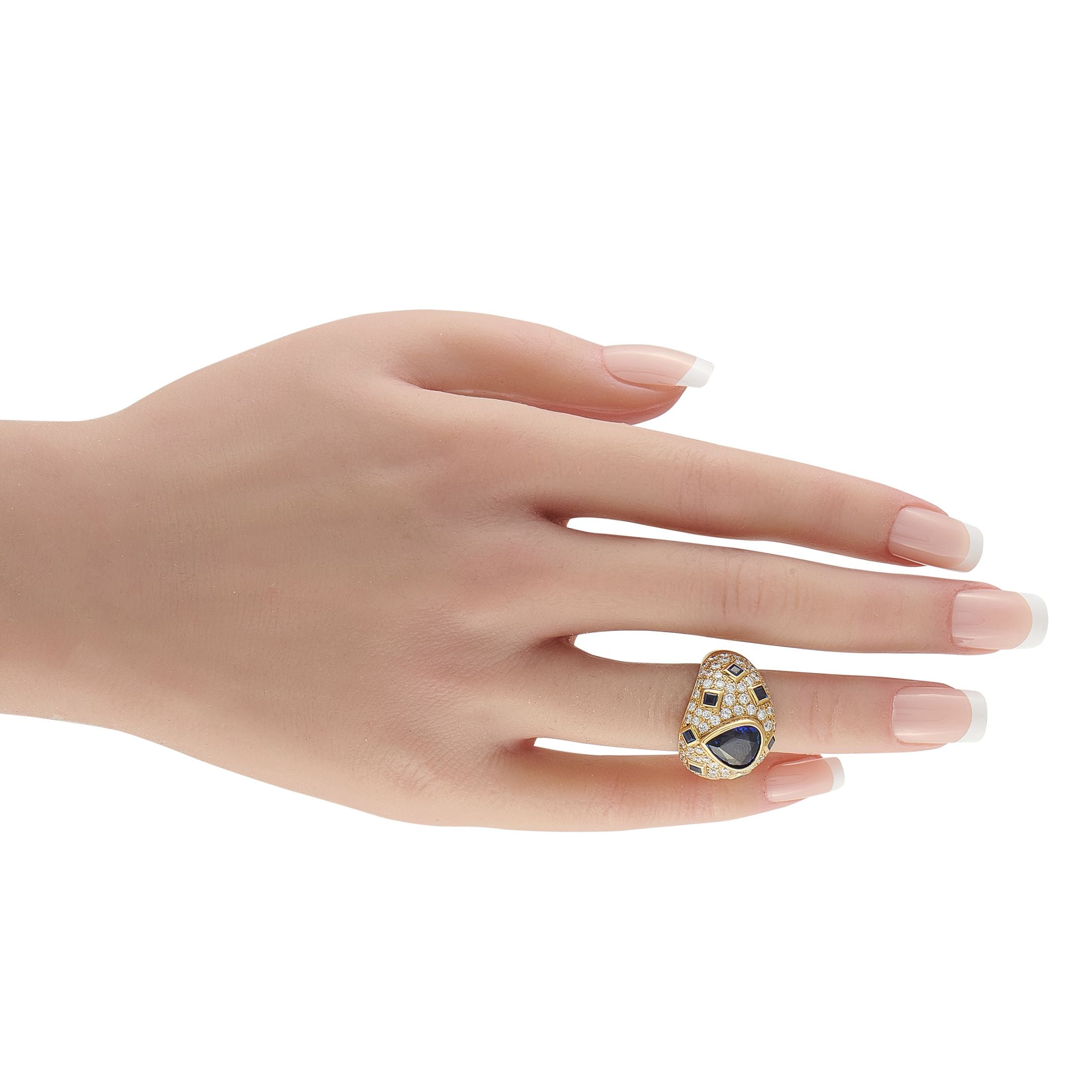 Exclusive 18K Yellow Gold 2.17ct Diamond and Sapphire Ring