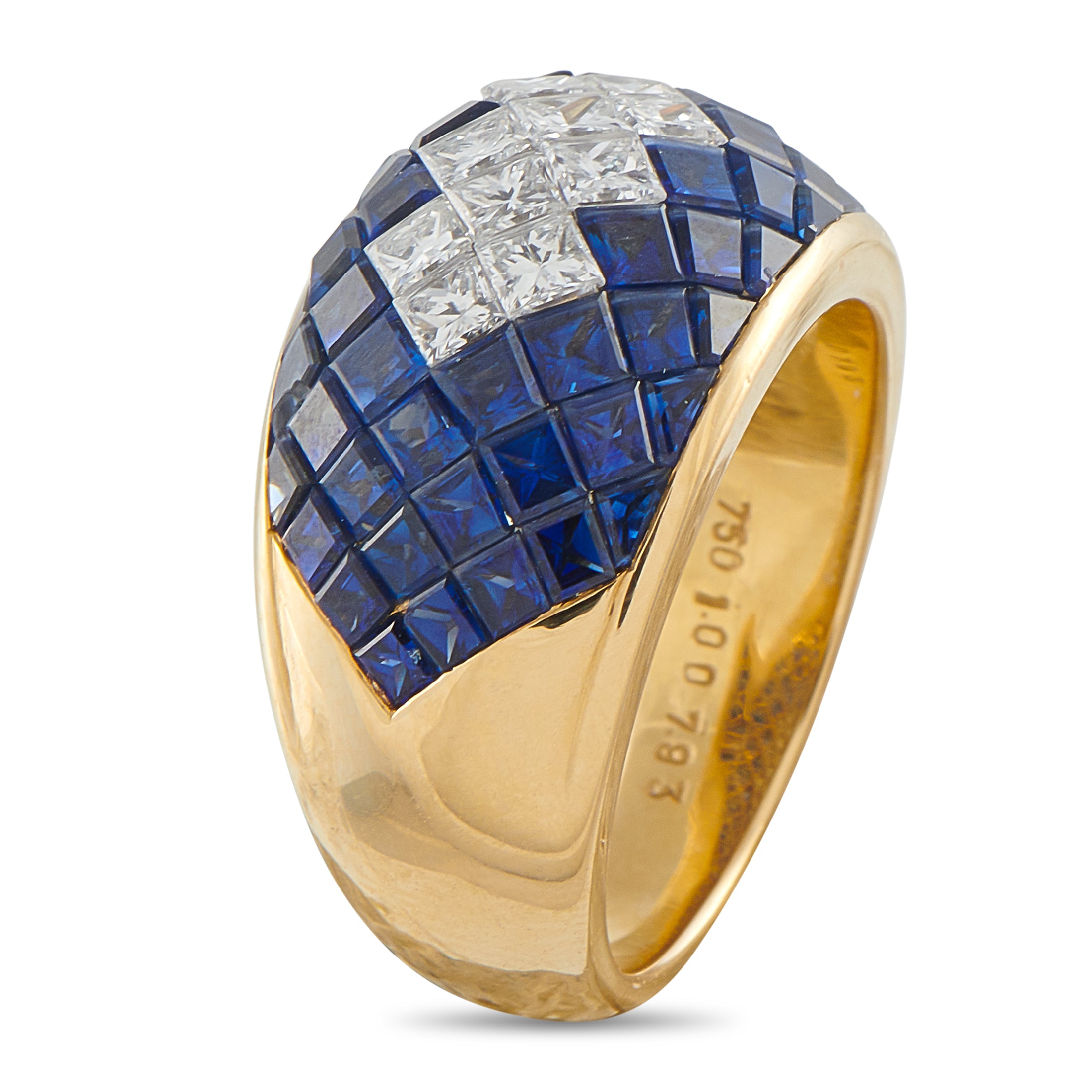 18K Yellow Gold 1.0ct Diamond and Sapphire Ring