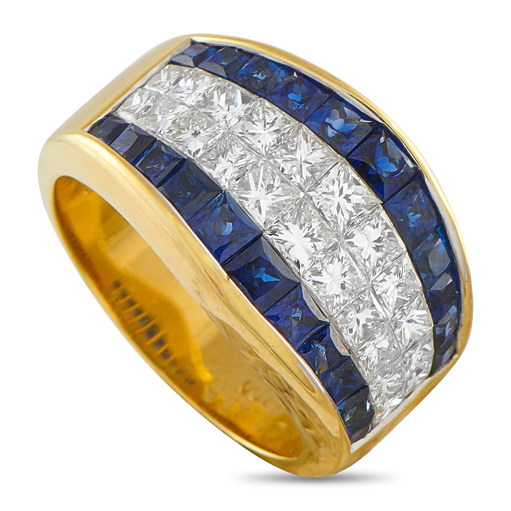 18K Yellow Gold 2.22ct Diamond and Sapphire Ring