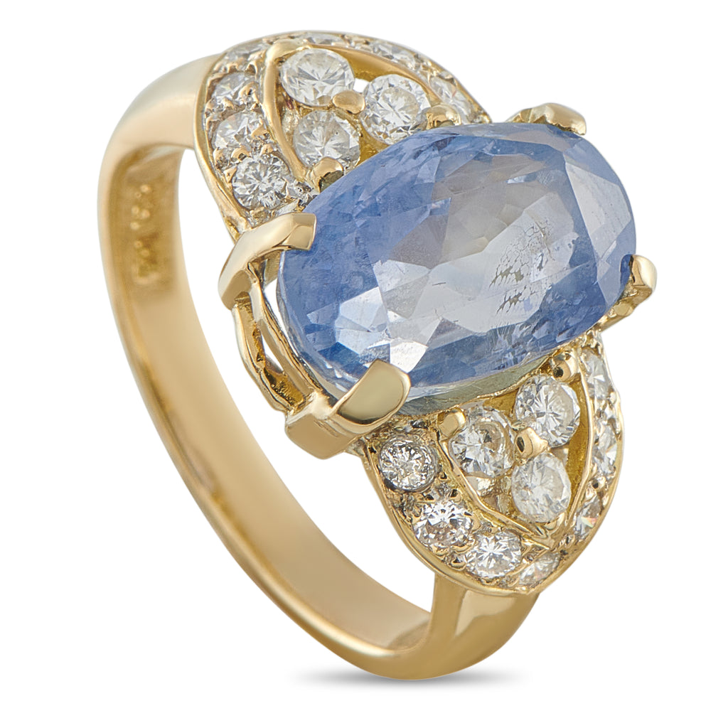 Exclusive 18K Yellow Gold 0.57ct Diamond and Sapphire Ring