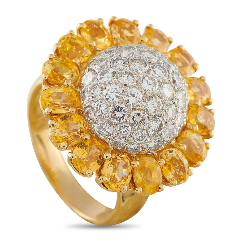 18K Yellow Gold 1.80ct Diamond and Sapphire Sunflower Ring