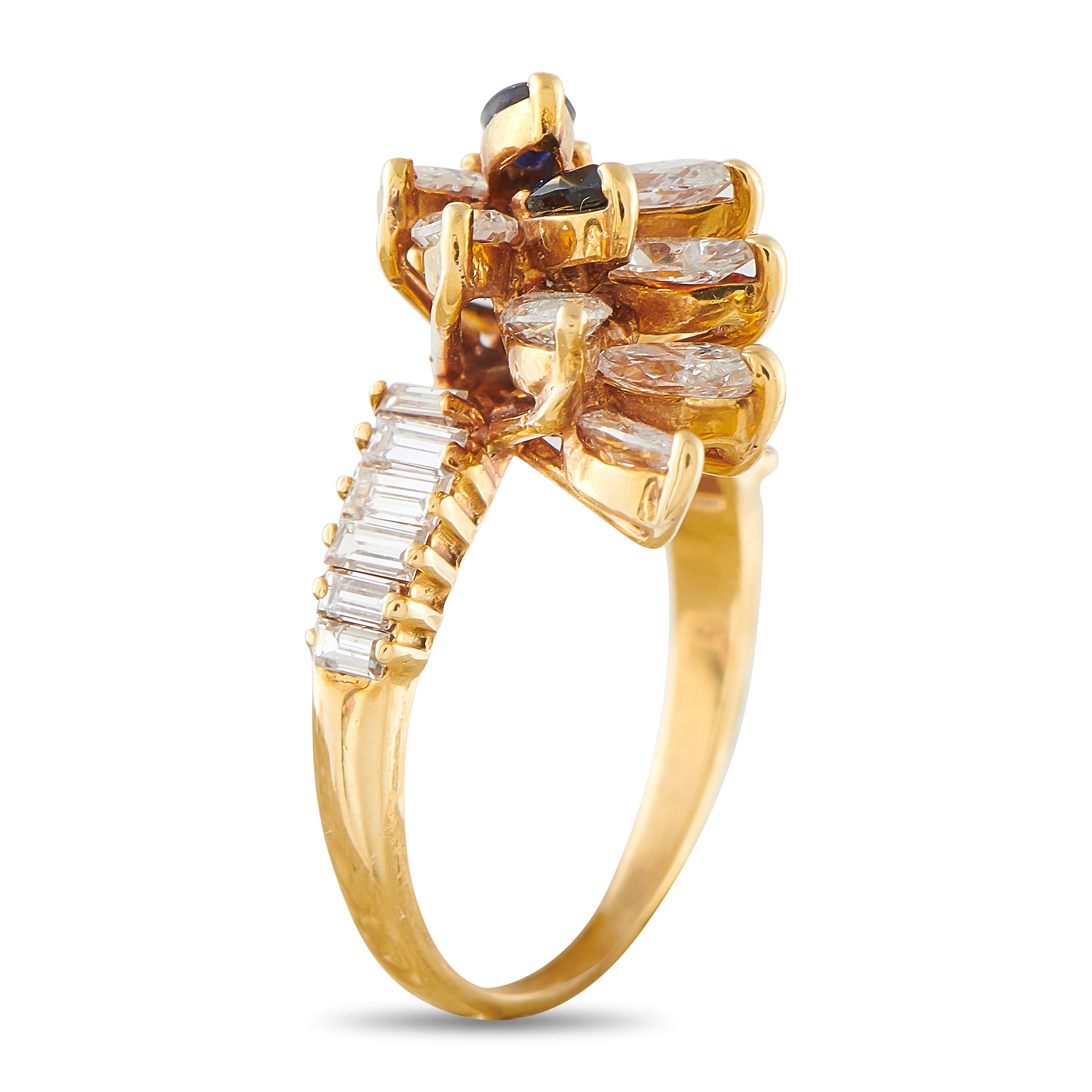 18K Yellow Gold 2.25ct Diamond and Sapphire Ring