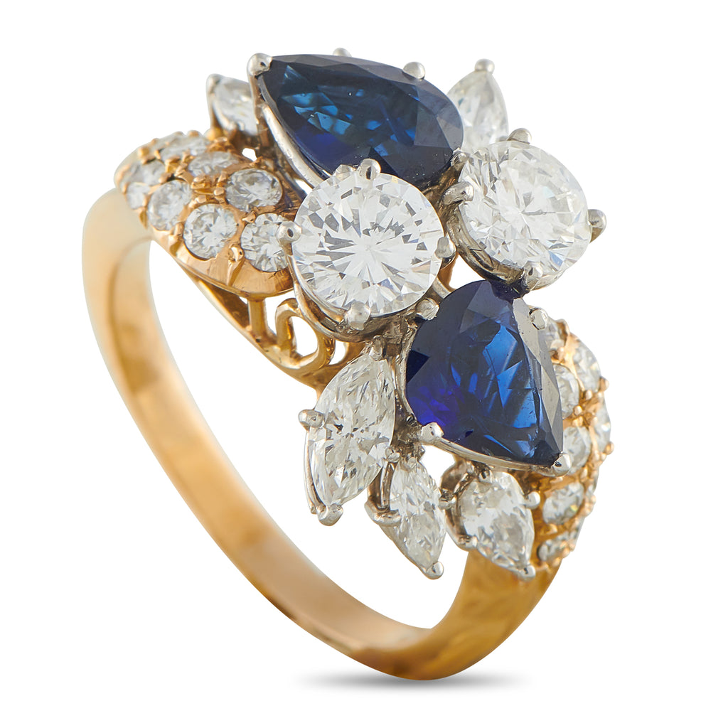 18K Yellow Gold 2.70ct Diamond and Sapphire Ring