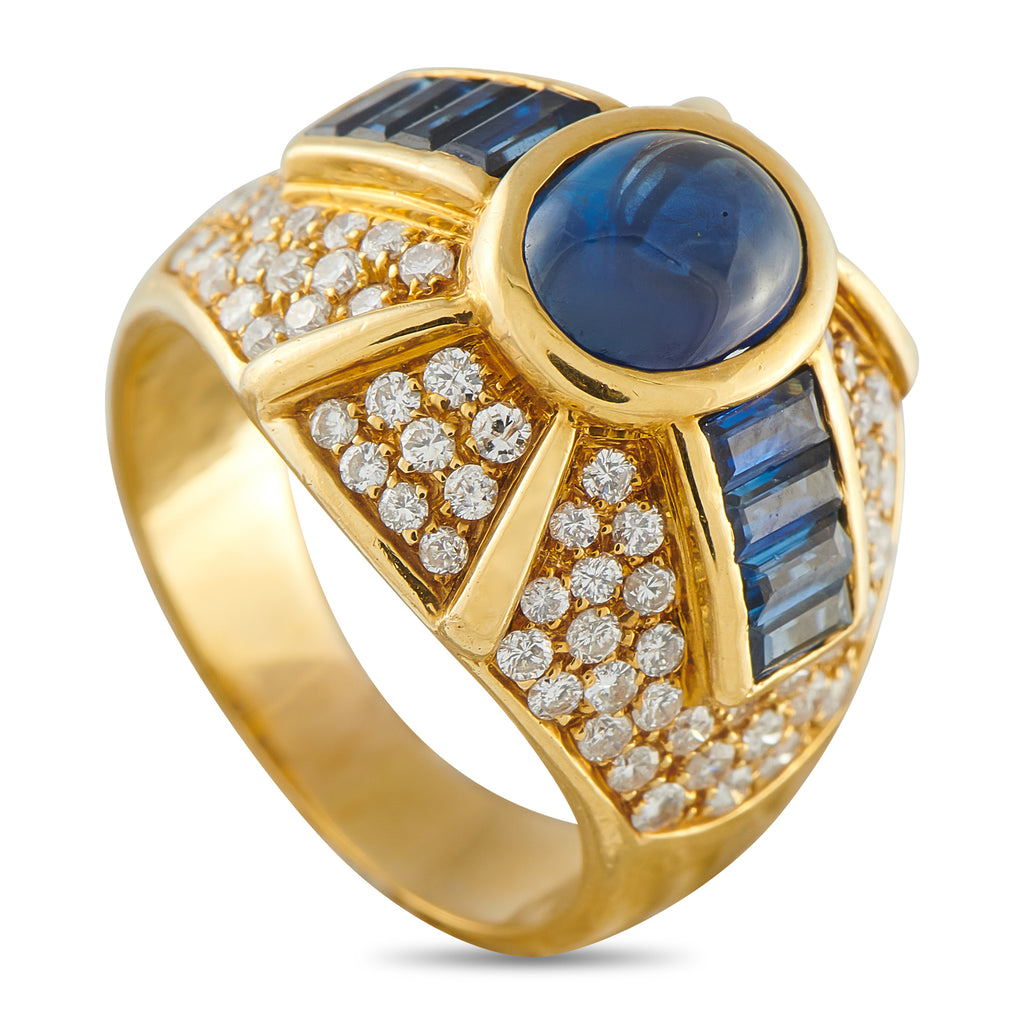 18K Yellow Gold 1.0ct Diamond and Sapphire Ring