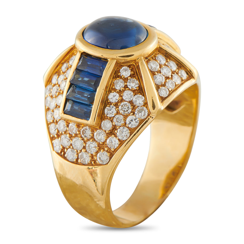 18K Yellow Gold 1.0ct Diamond and Sapphire Ring