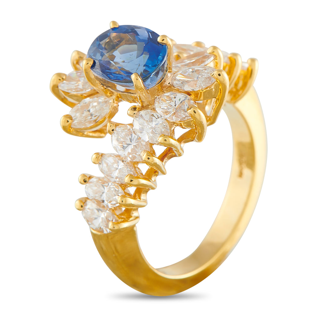 18K Yellow Gold 2.55ct Diamond and Sapphire Ring