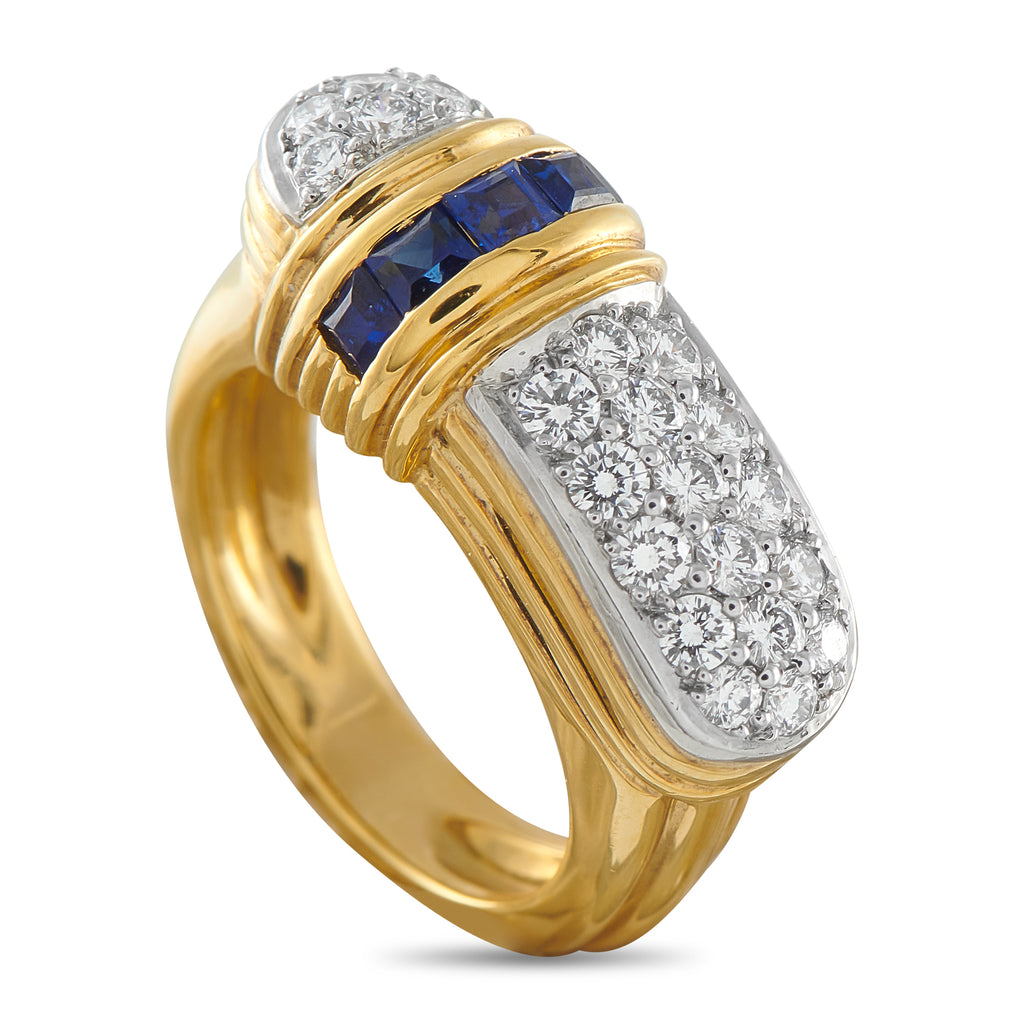 18K Yellow Gold 0.50ct Diamond and Sapphire Ring