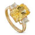 18K yellow gold ring with cushion yellow gemstone and baguette diamond accents