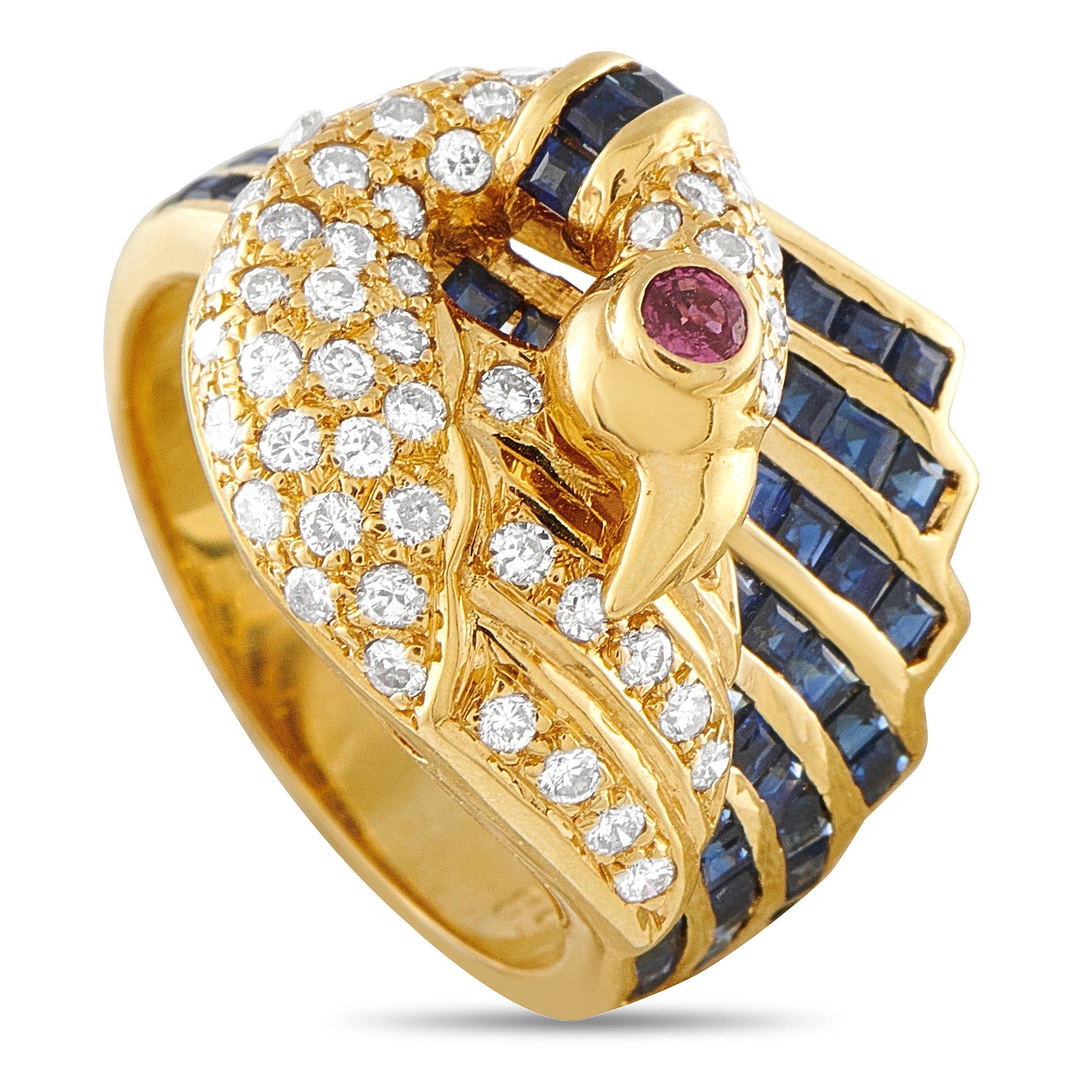Exclusive  18K Yellow Gold 0.58ct Diamond and Sapphire Swan Ring