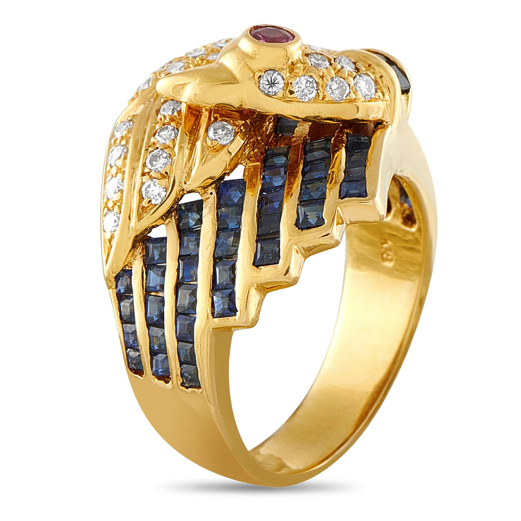 18K Yellow Gold 0.58ct Diamond and Sapphire Swan Ring