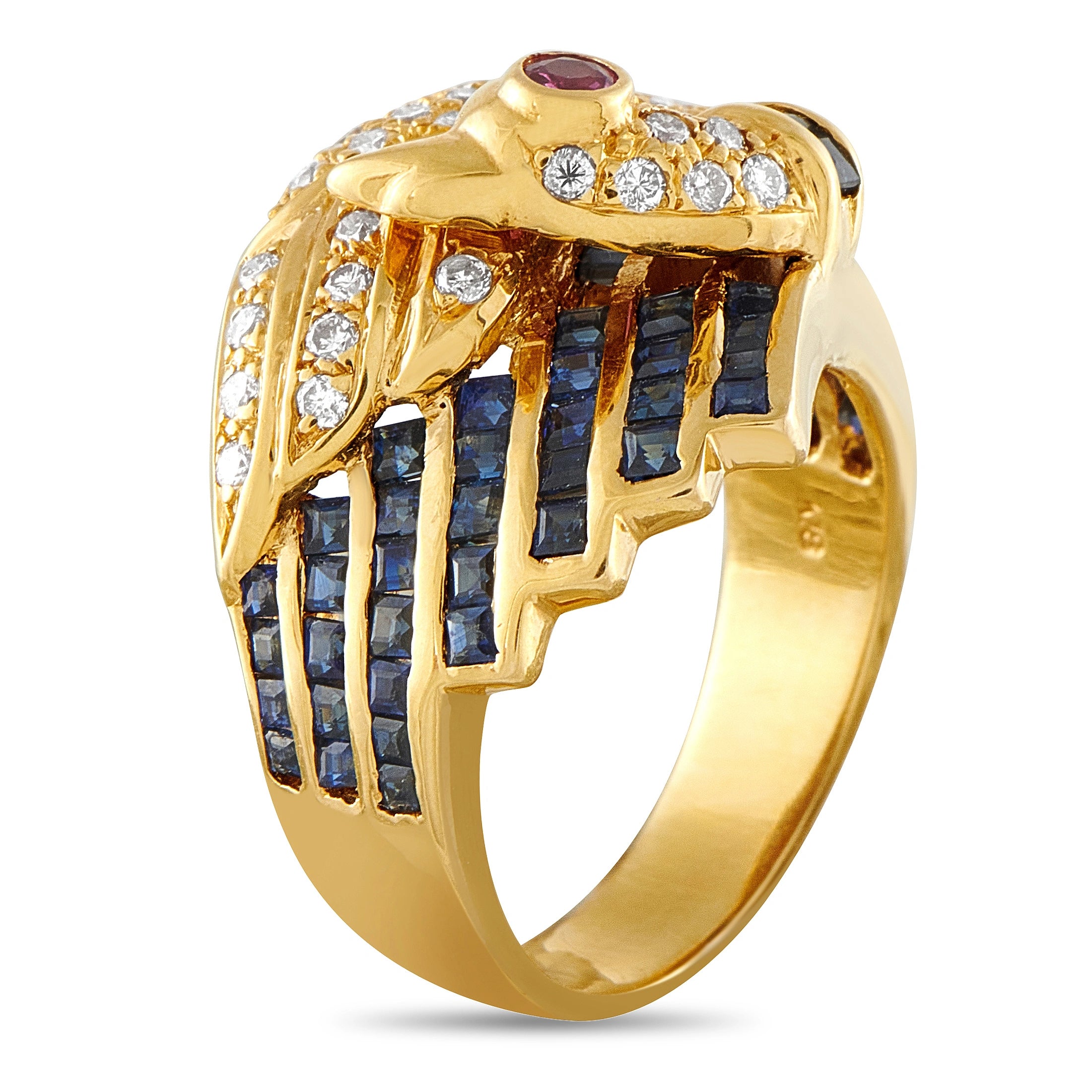 18K Yellow Gold 0.58ct Diamond and Sapphire Swan Ring