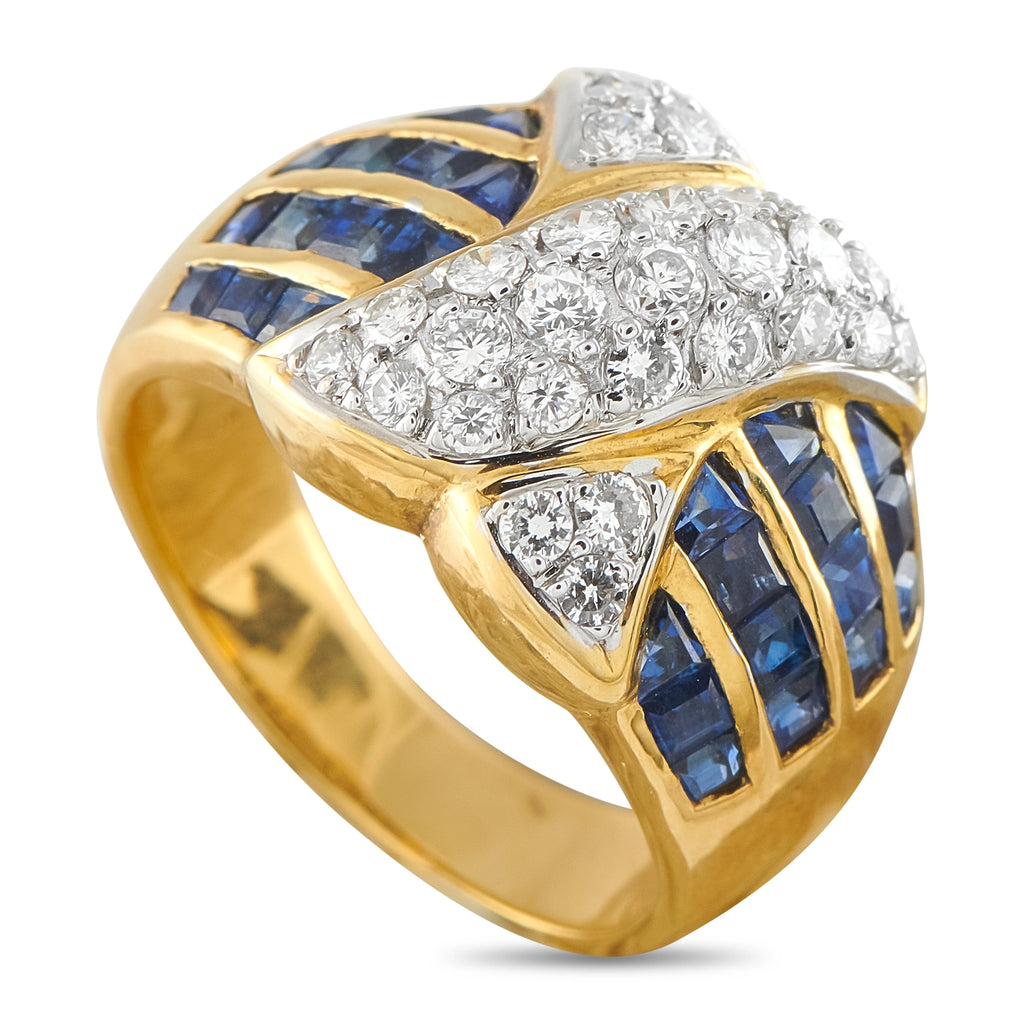 18K Yellow Gold 0.61ct Diamond and Sapphire Ring