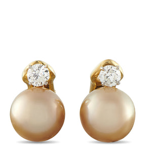 18K Yellow Gold 0.60ct Diamond South Sea Golden Pearl Earrings