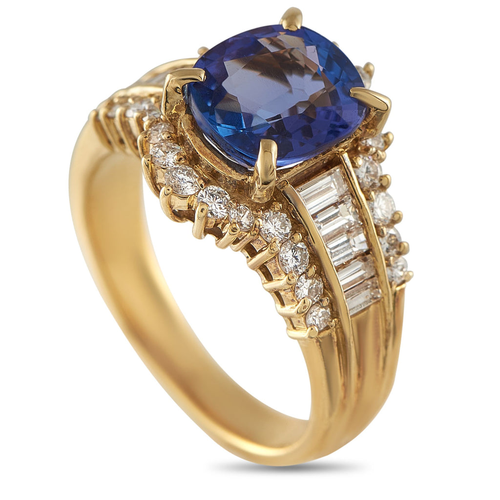 Exclusive 18K Yellow Gold 0.85ct Diamond and Tanzanite Ring MF19-061725 – This opulent ring will continually impress