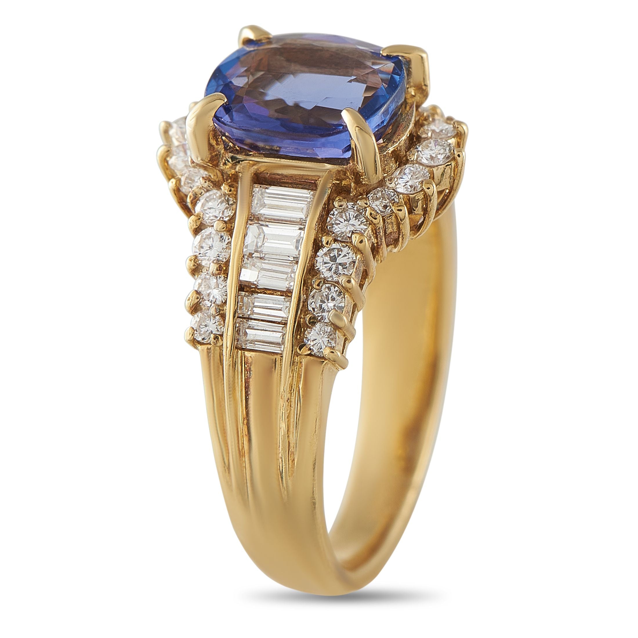 Exclusive 18K Yellow Gold 0.85ct Diamond and Tanzanite Ring