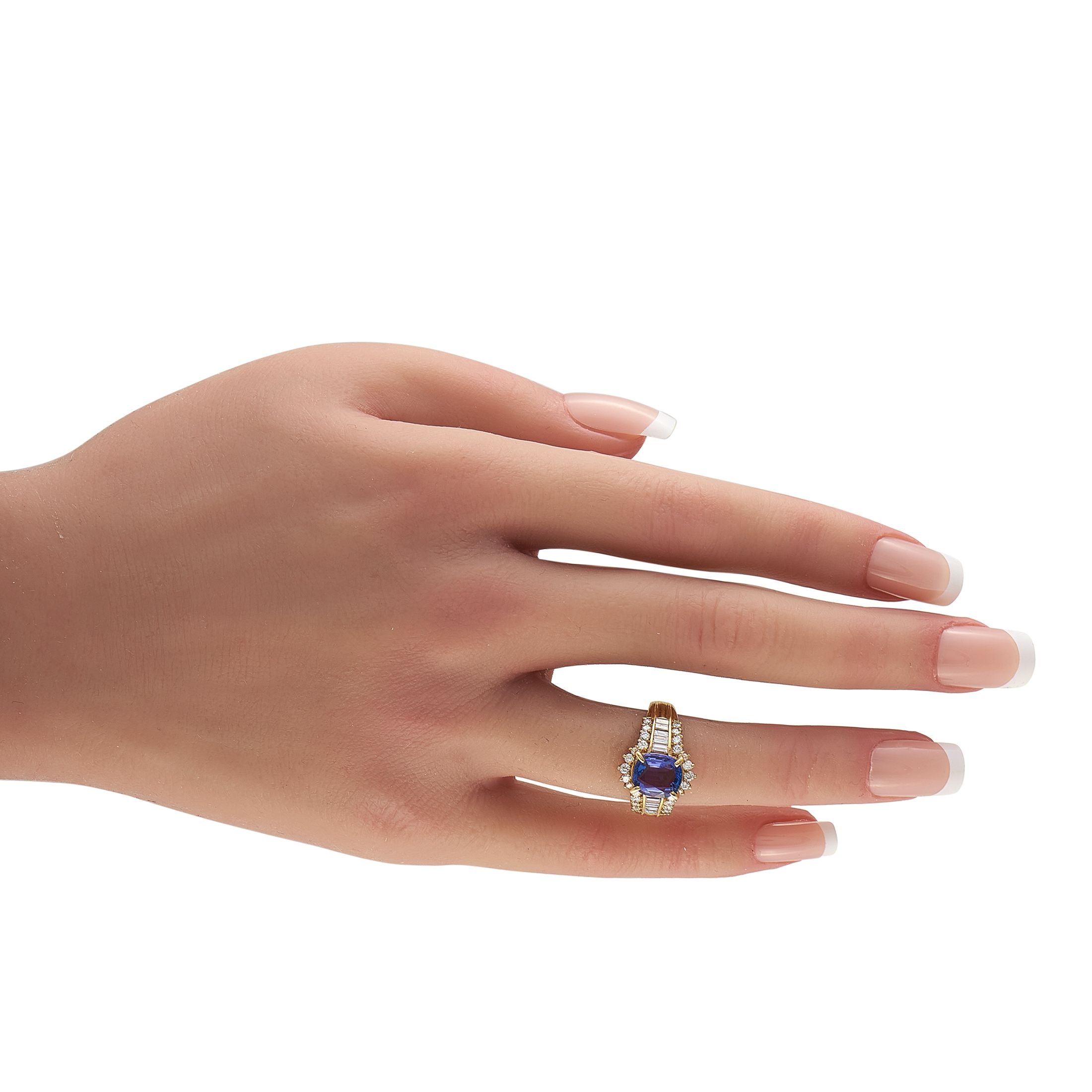 Exclusive 18K Yellow Gold 0.85ct Diamond and Tanzanite Ring