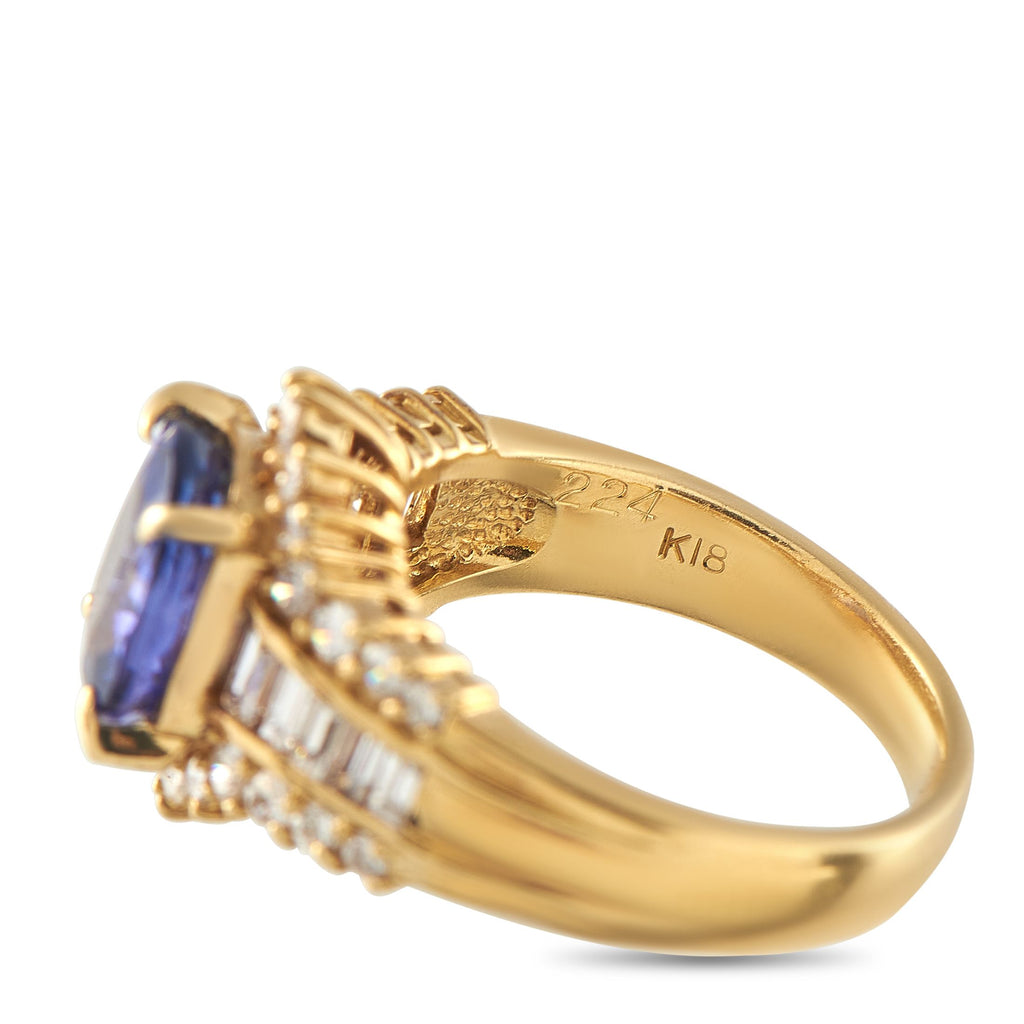 Exclusive 18K Yellow Gold 0.85ct Diamond and Tanzanite Ring