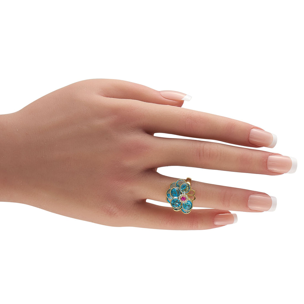 Exclusive 18K Yellow Gold Diamond, Topaz, and Ruby Ring