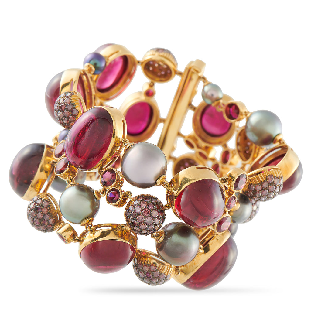 18K Yellow Gold 0.30ct Diamond and Tourmaline Bracelet