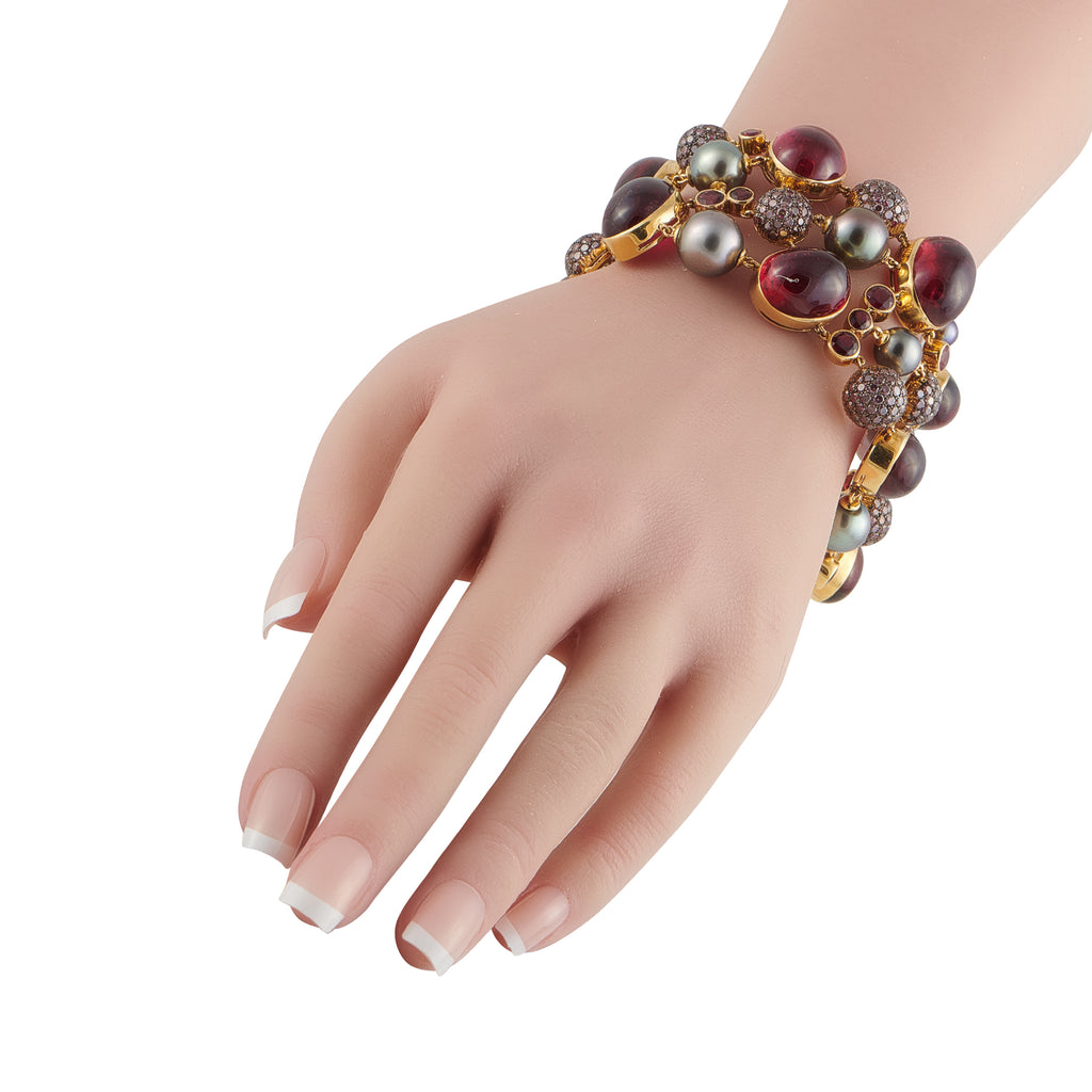18K Yellow Gold 0.30ct Diamond and Tourmaline Bracelet