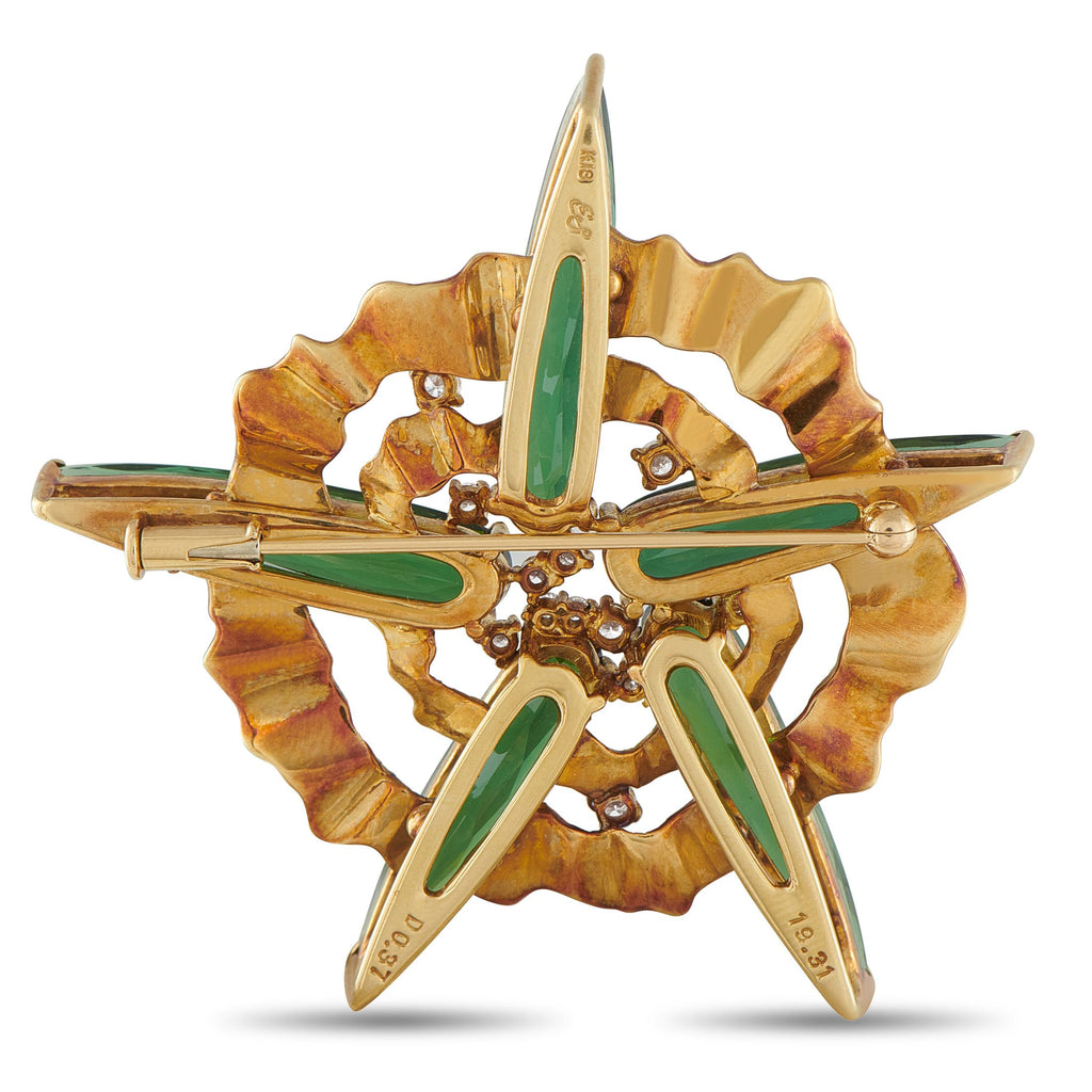 Exclusive 18K Yellow Gold 0.37ct Diamond and Tourmaline Brooch