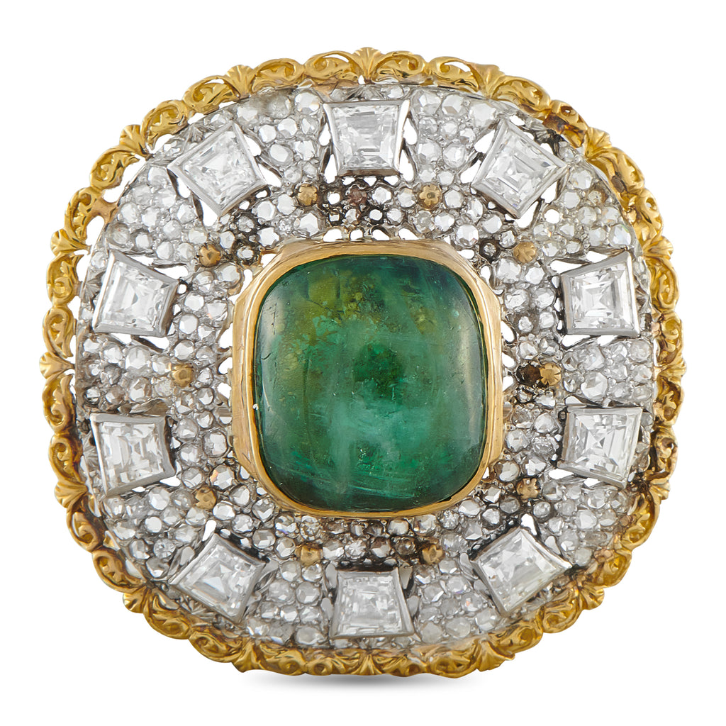18K Yellow Gold 4.25ct Diamond and Tourmaline Brooch