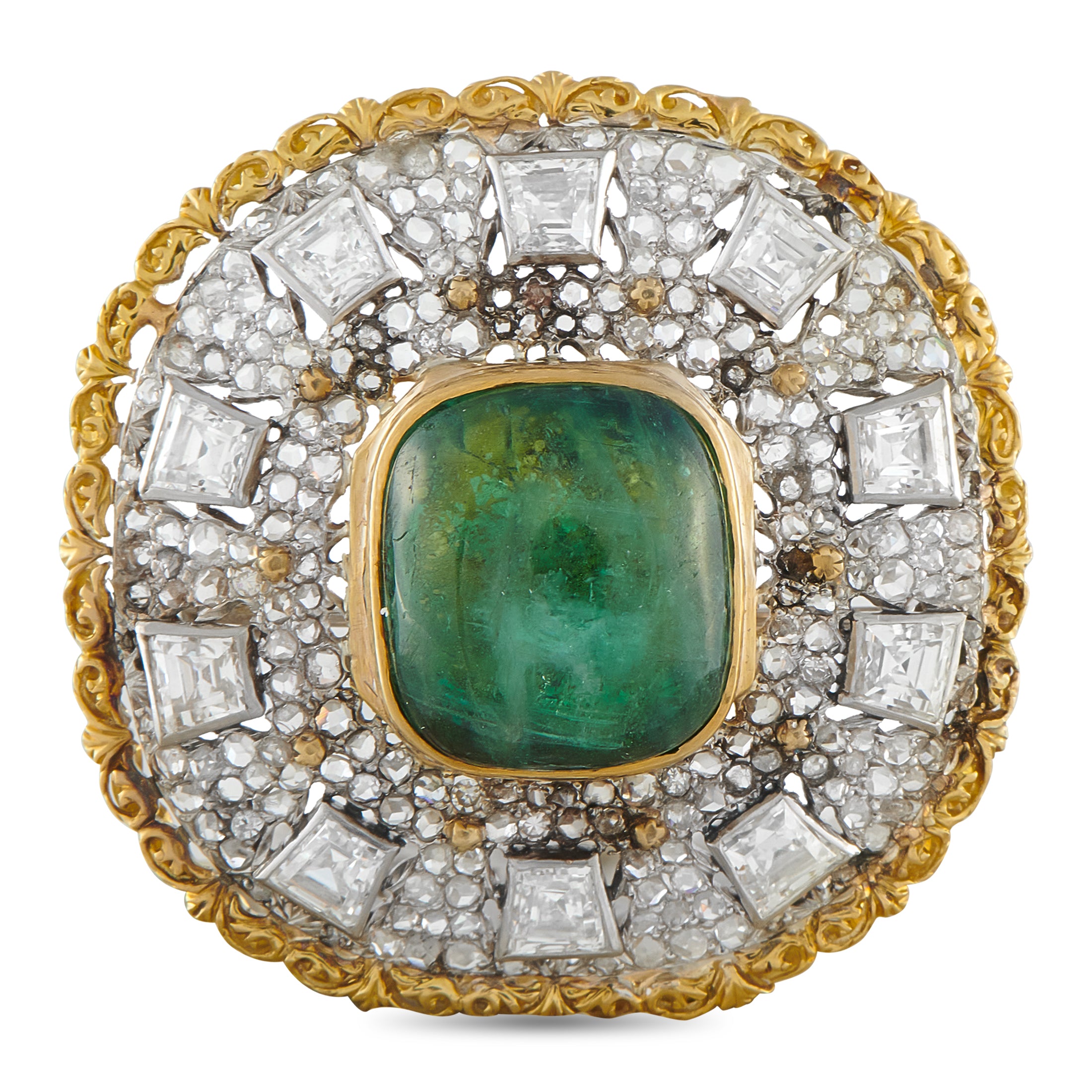 18K Yellow Gold 4.25ct Diamond and Tourmaline Brooch