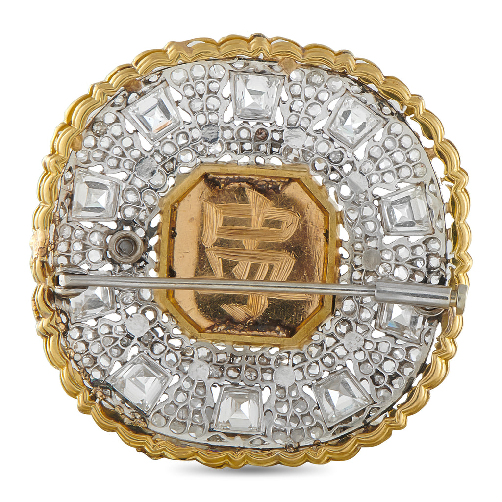 18K Yellow Gold 4.25ct Diamond and Tourmaline Brooch