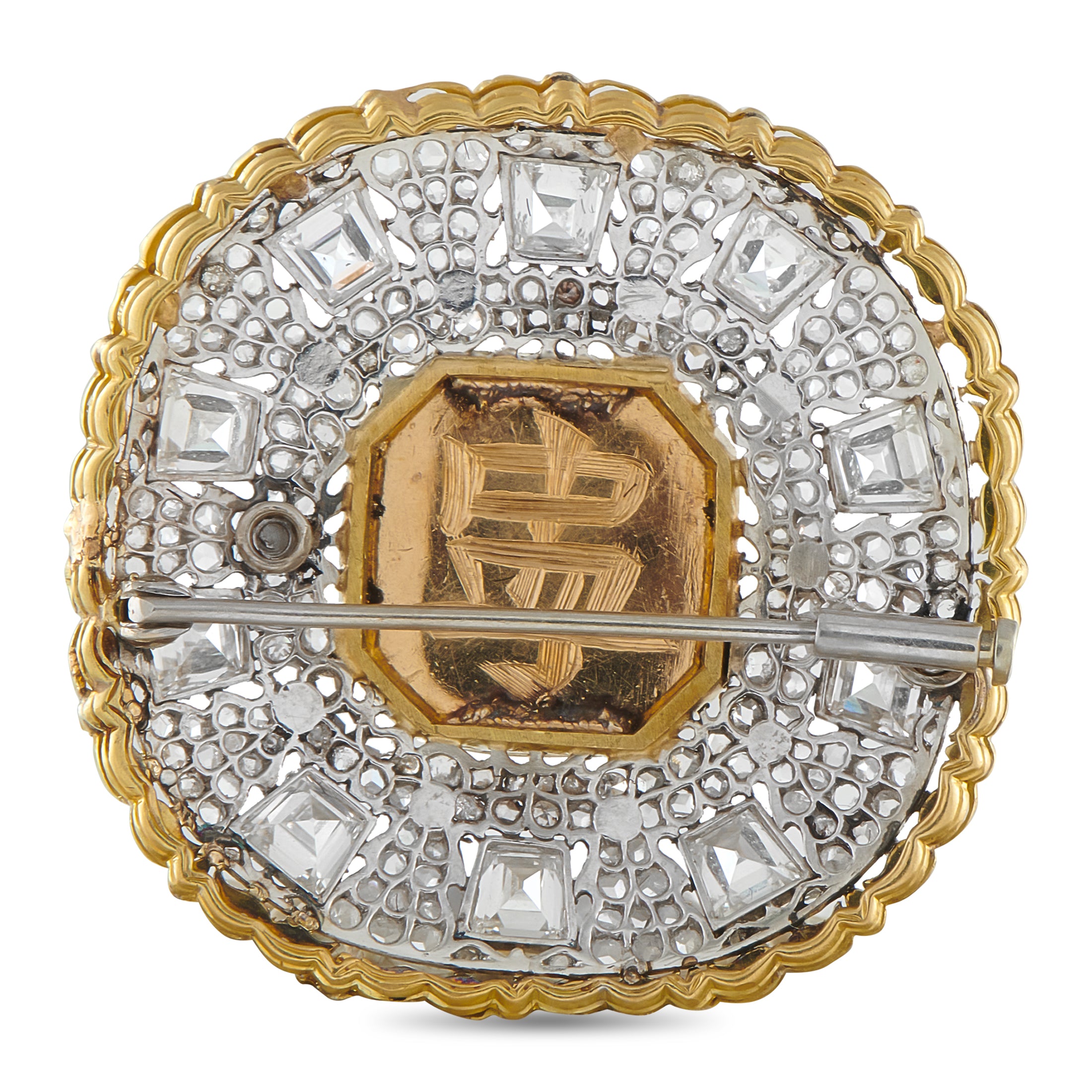 18K Yellow Gold 4.25ct Diamond and Tourmaline Brooch